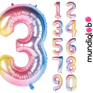 Globos foil n&uacute;meros de 32 pulgadas tornasol
