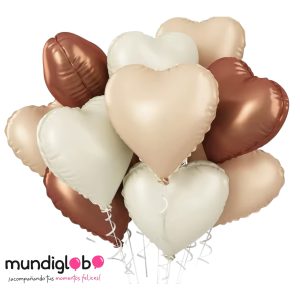 Paquete de 50 globos foil de 18 pulgadas corazones café, crema y caramelo