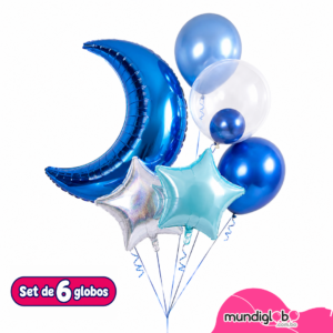 Set de 6 Globos – Luna y Estrellas Azul